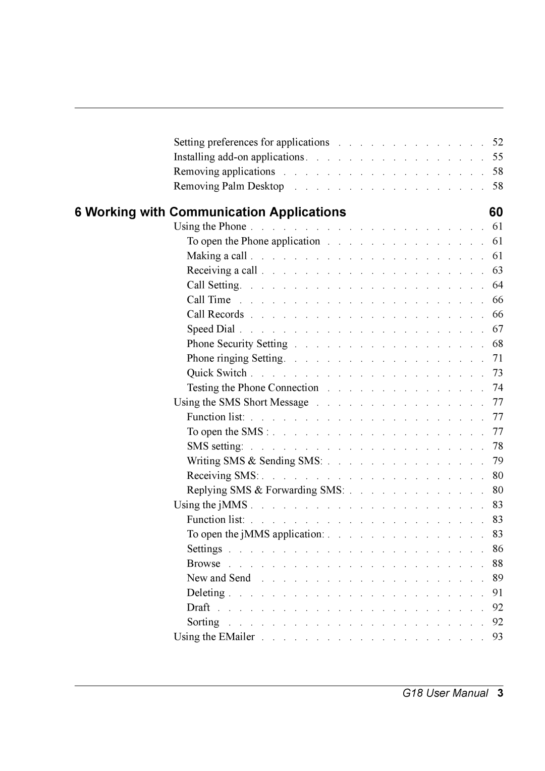 Palm G18 user manual Working with Communication Applications 