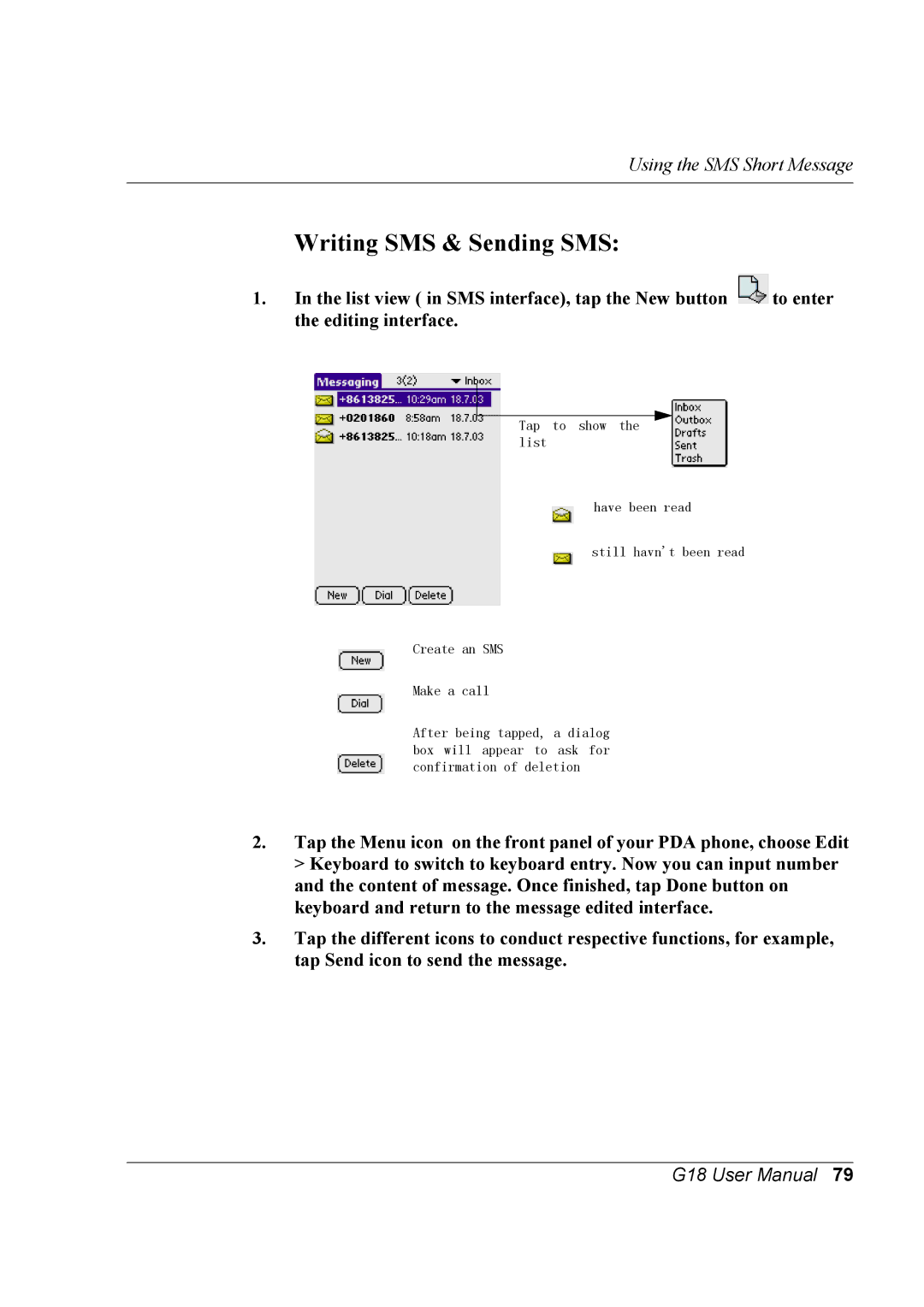 Palm G18 user manual Writing SMS & Sending SMS 