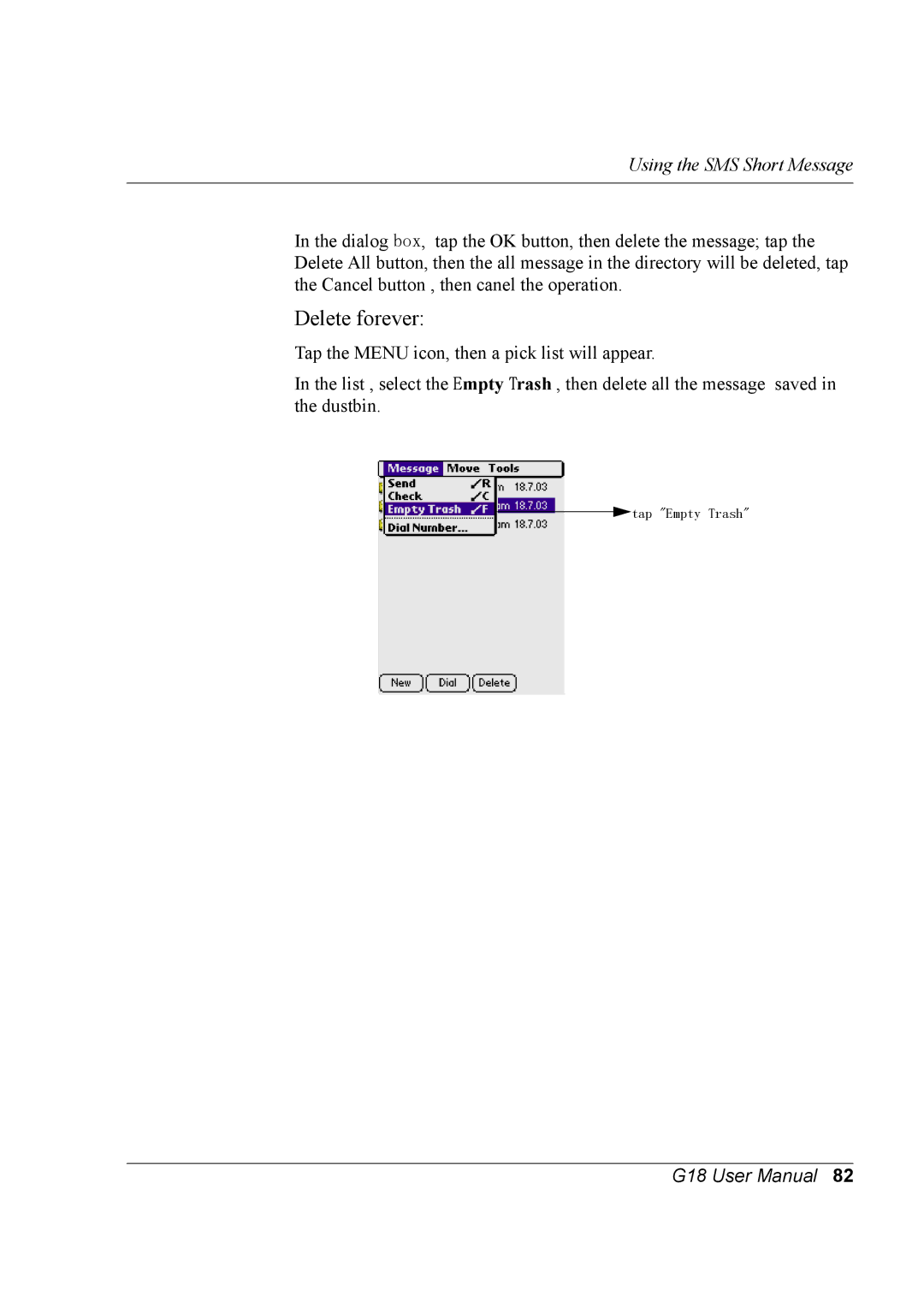 Palm G18 user manual Delete forever 