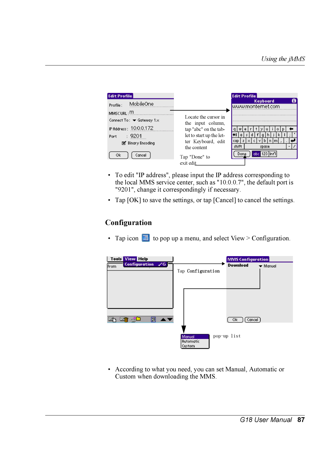 Palm G18 user manual Configuration 