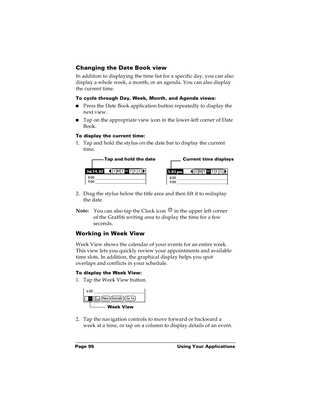Palm m100 manual Changing the Date Book view, Working in Week View 