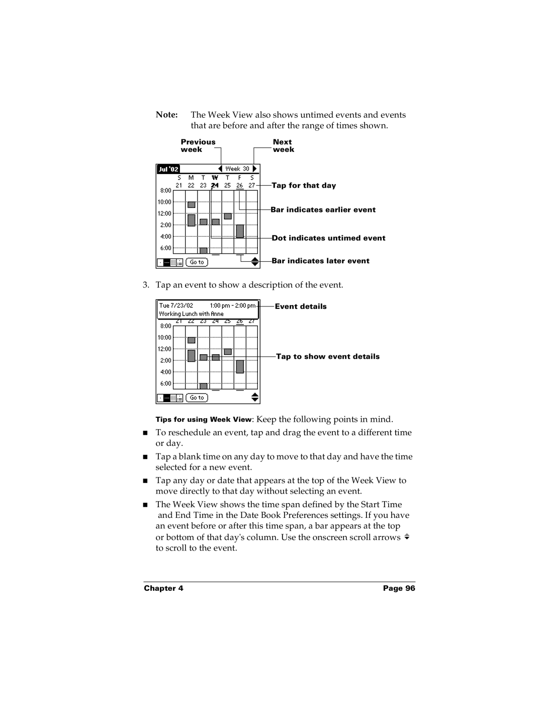 Palm m100 manual Tap an event to show a description of the event 