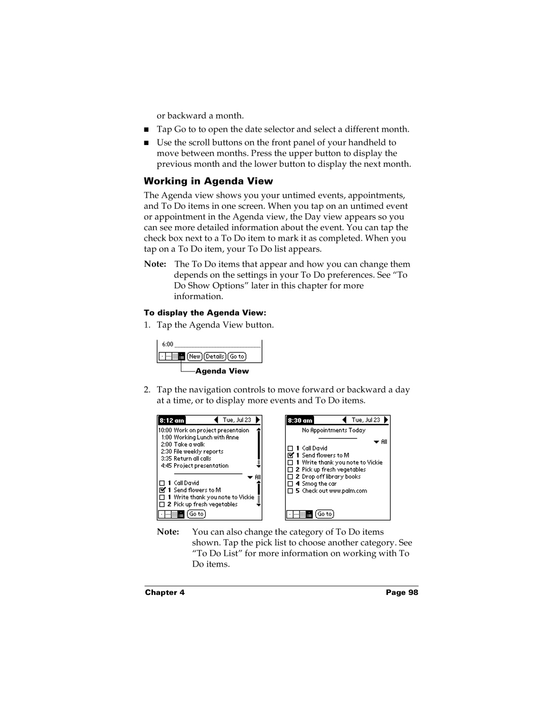 Palm m100 manual Working in Agenda View 