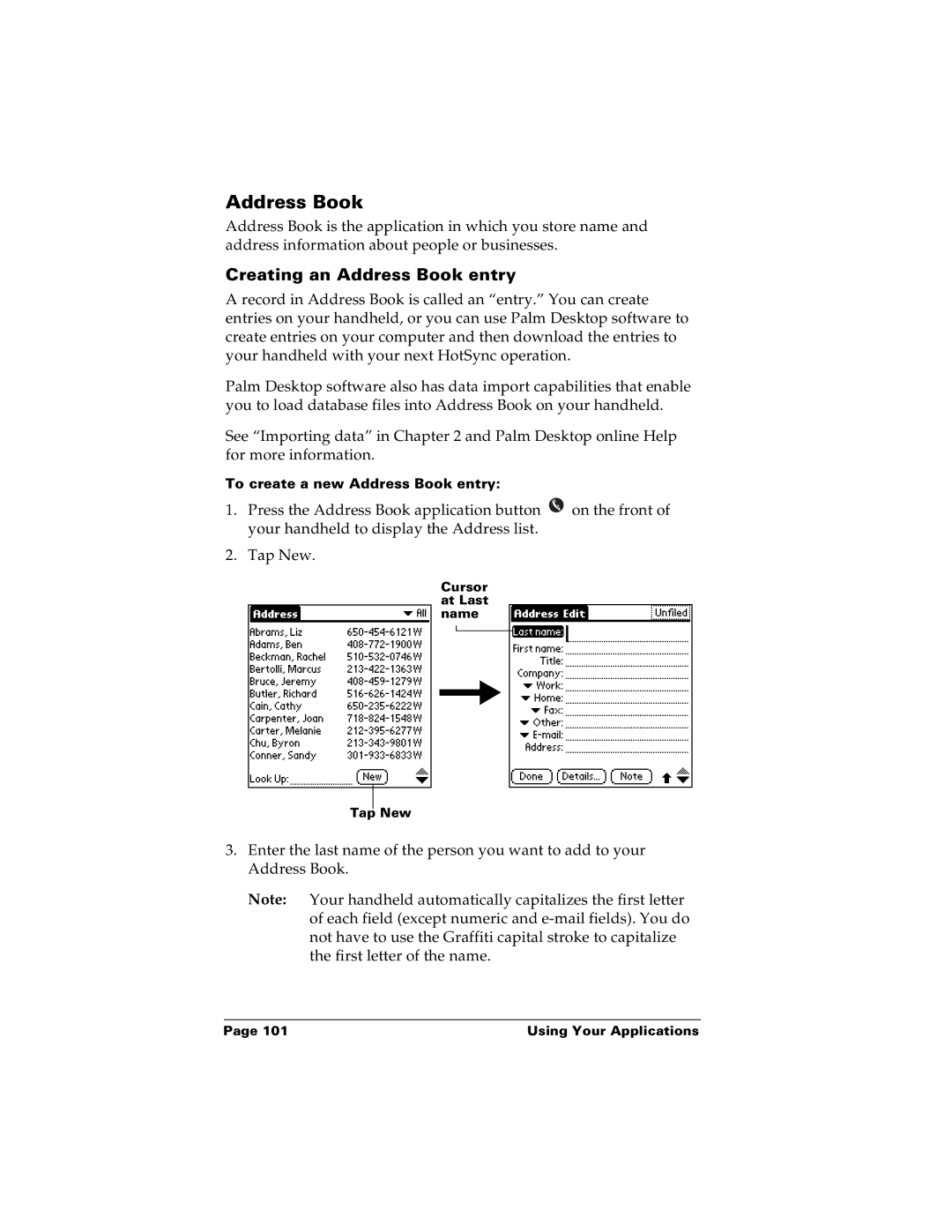 Palm m100 manual Creating an Address Book entry 