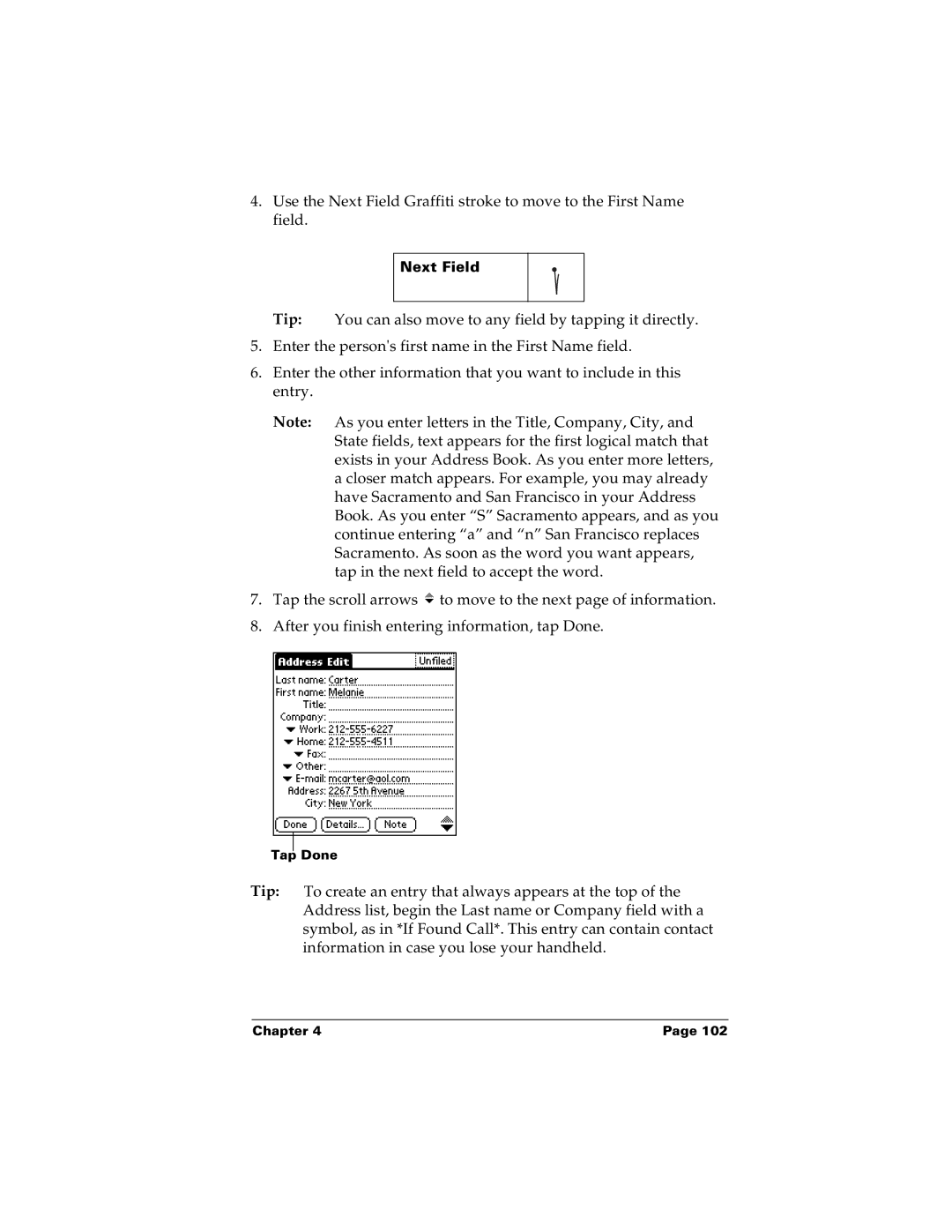 Palm m100 manual Next Field 