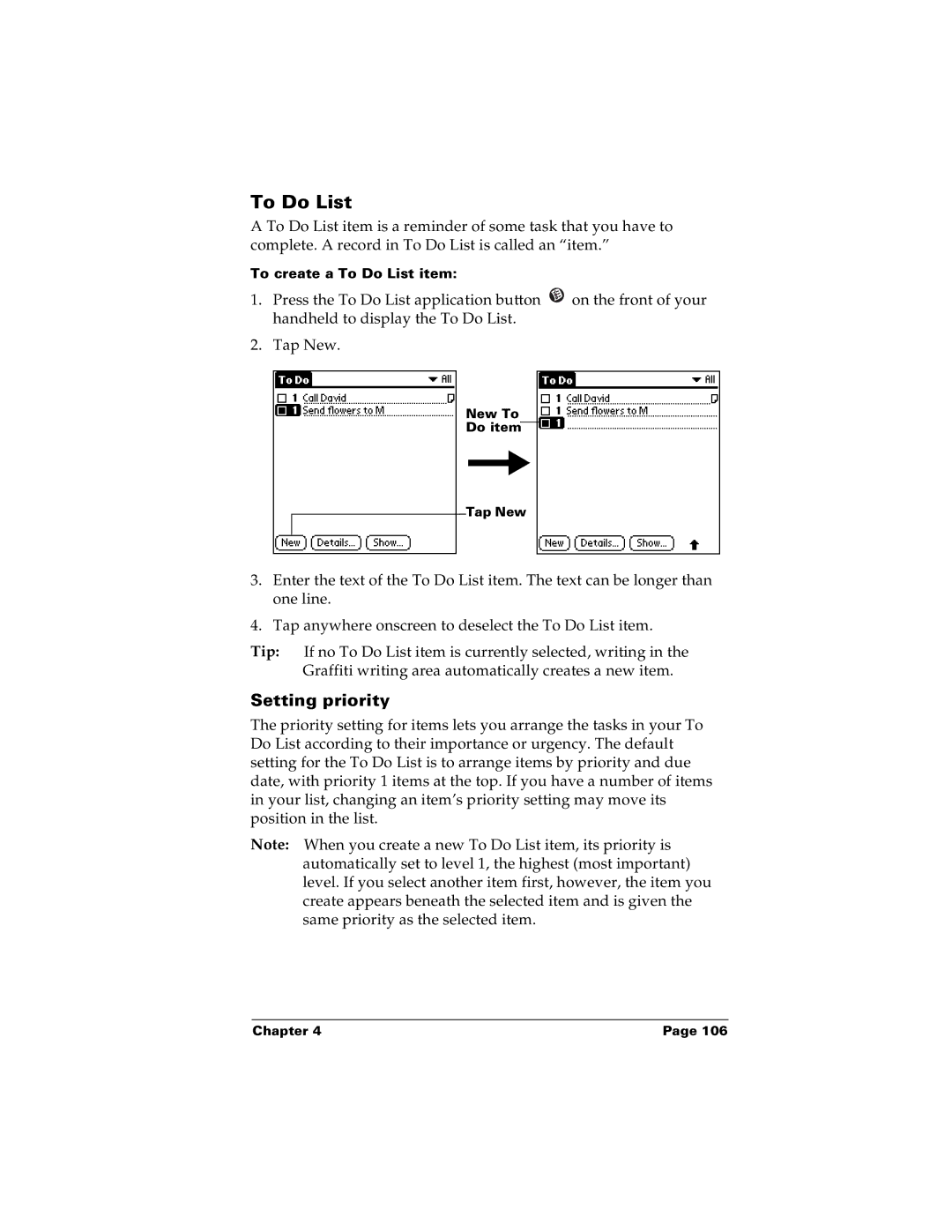 Palm m100 manual To Do List, Setting priority 