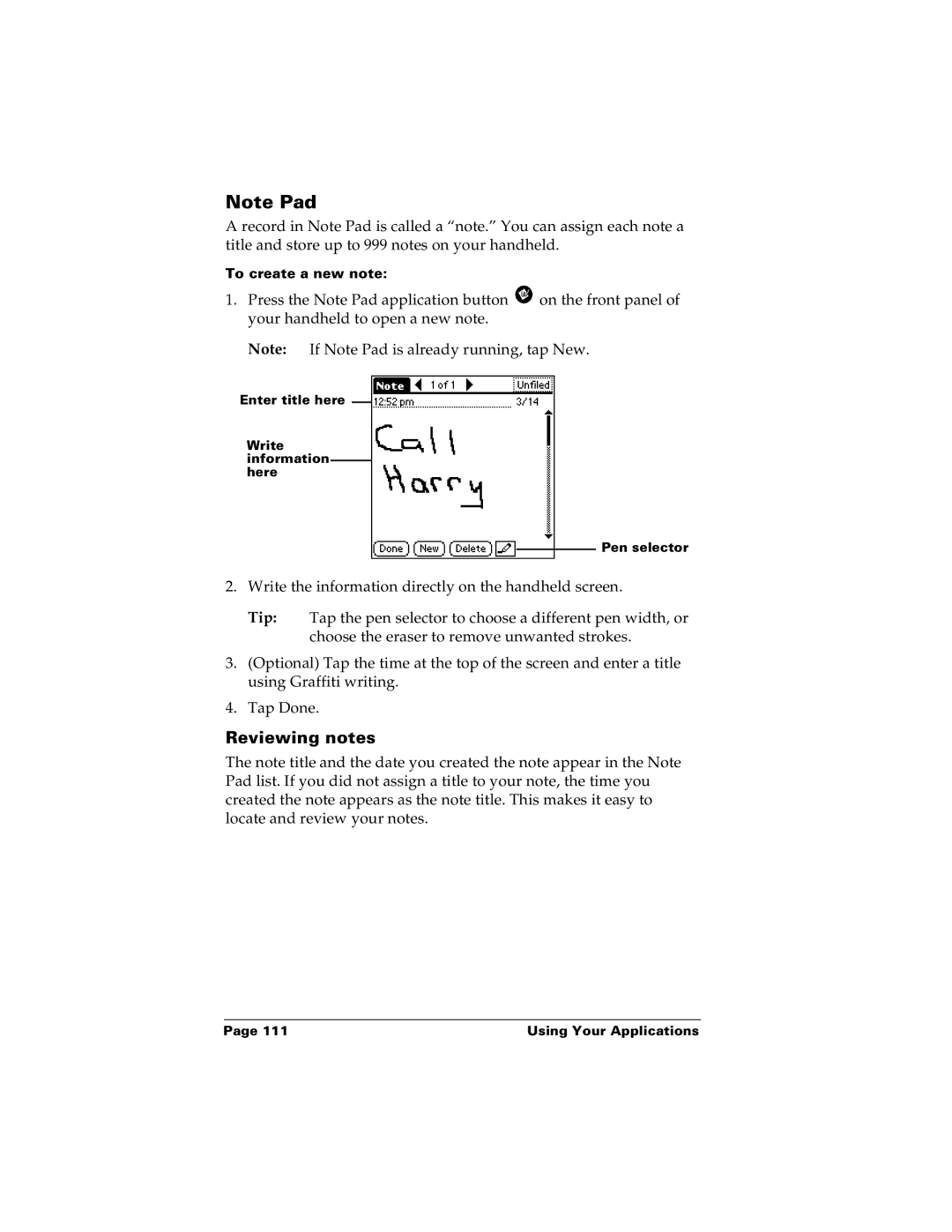 Palm m100 manual Reviewing notes 