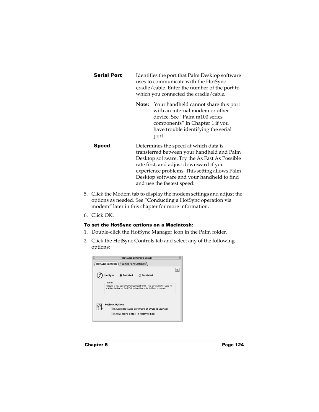 Palm m100 manual Identifies the port that Palm Desktop software 