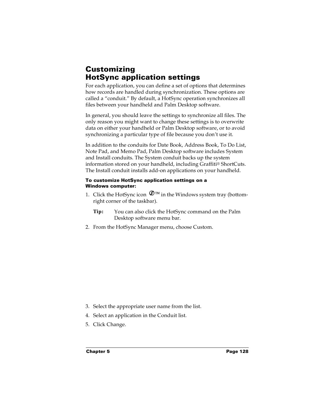 Palm m100 manual Customizing HotSync application settings 