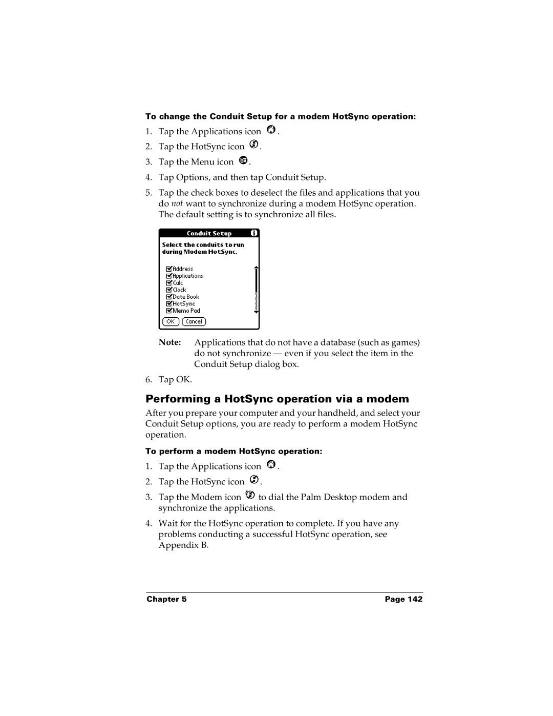 Palm m100 manual Performing a HotSync operation via a modem 