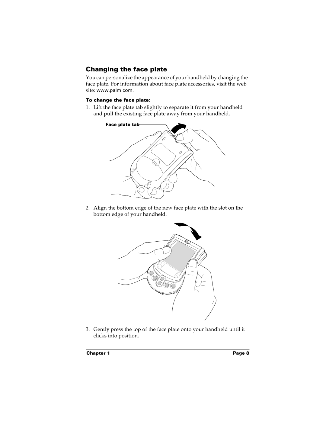 Palm m100 manual Changing the face plate 