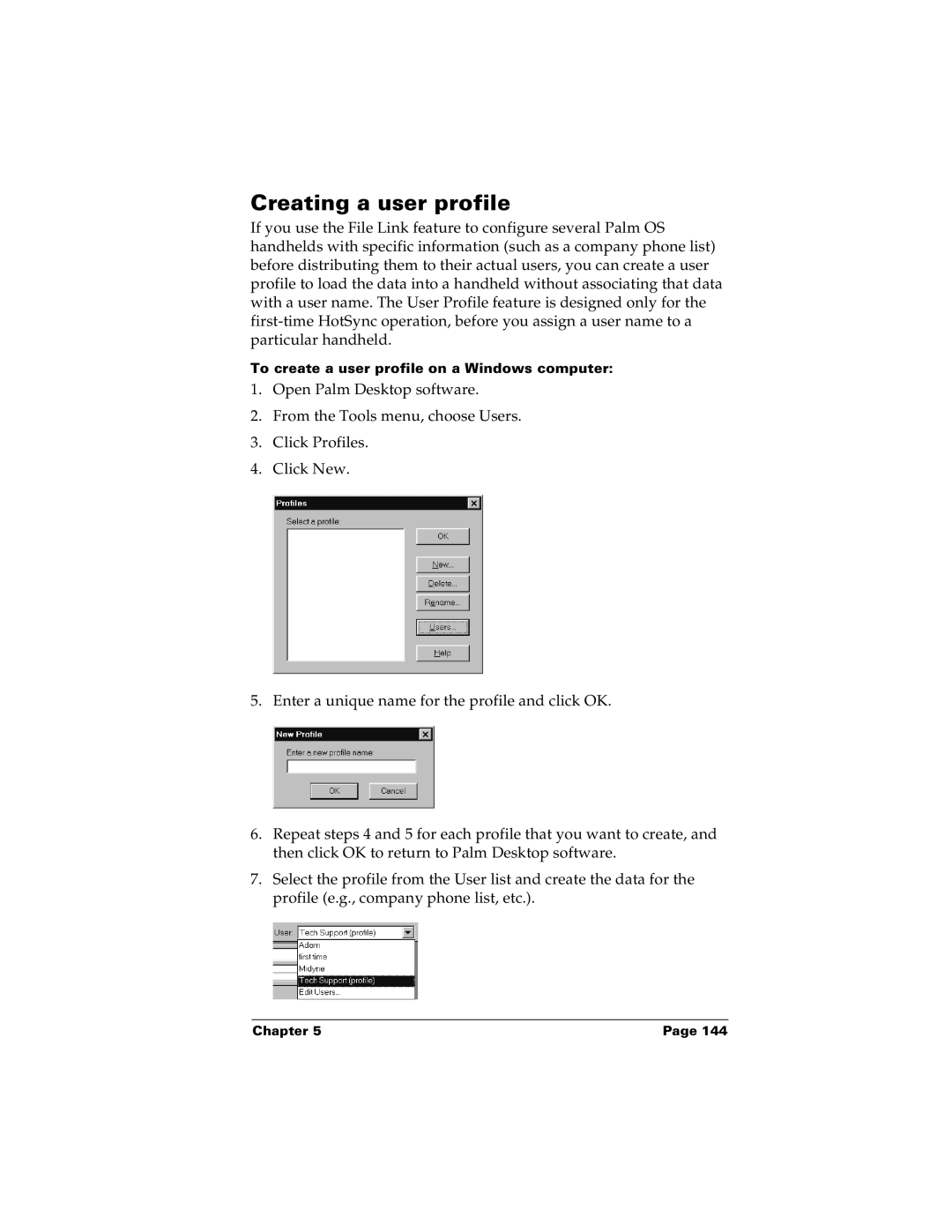 Palm m100 manual Creating a user profile 