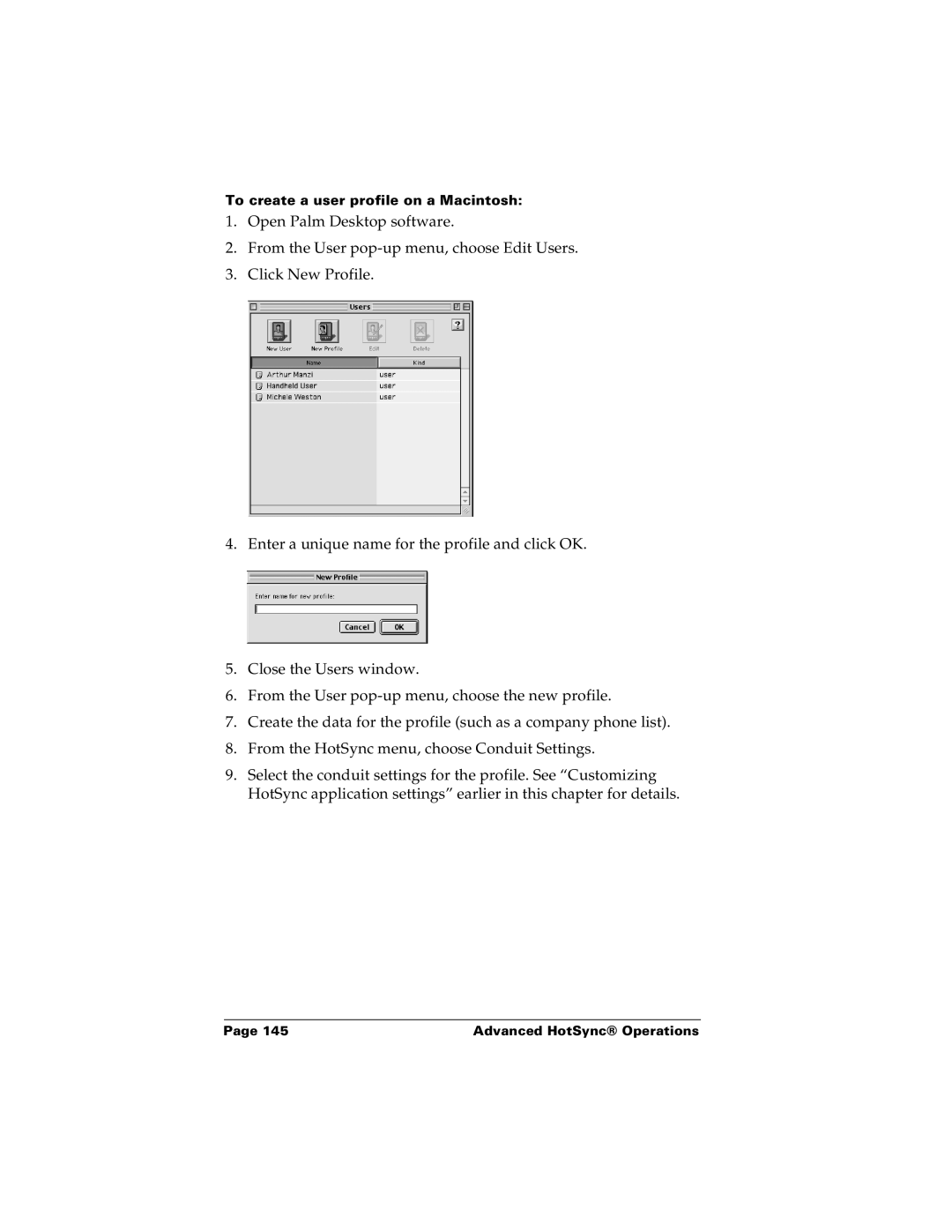 Palm m100 manual To create a user profile on a Macintosh 