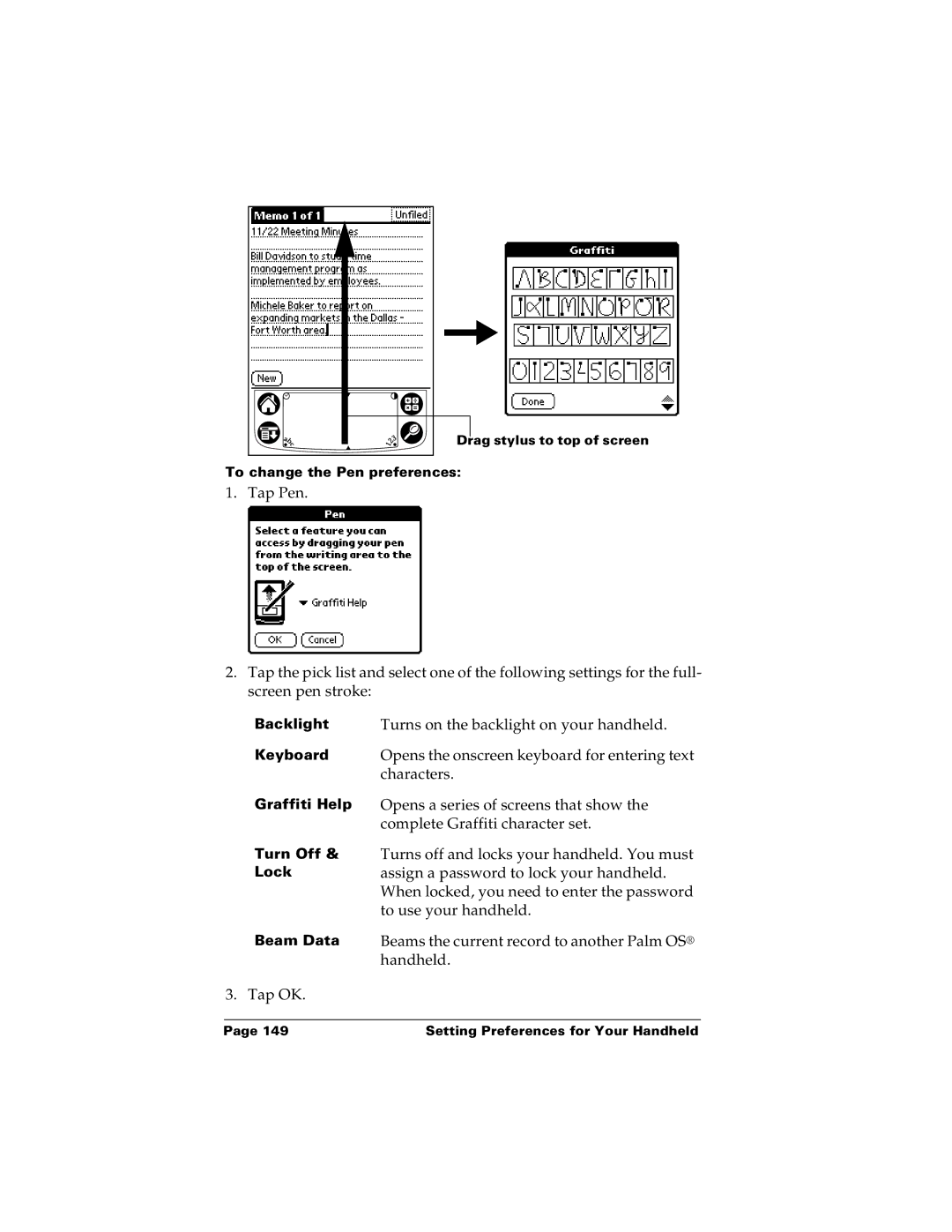 Palm m100 manual Turns on the backlight on your handheld 