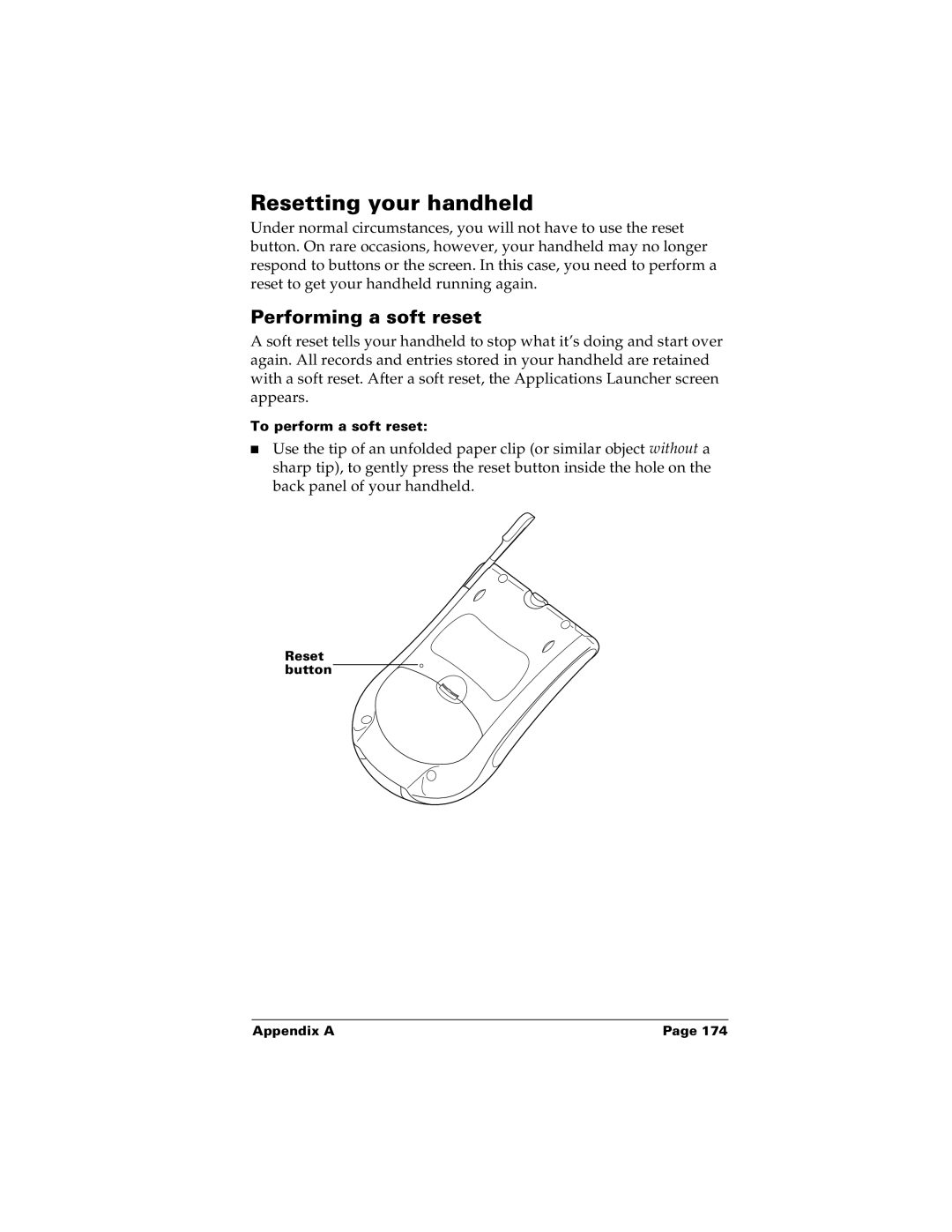 Palm m100 manual Resetting your handheld, Performing a soft reset 