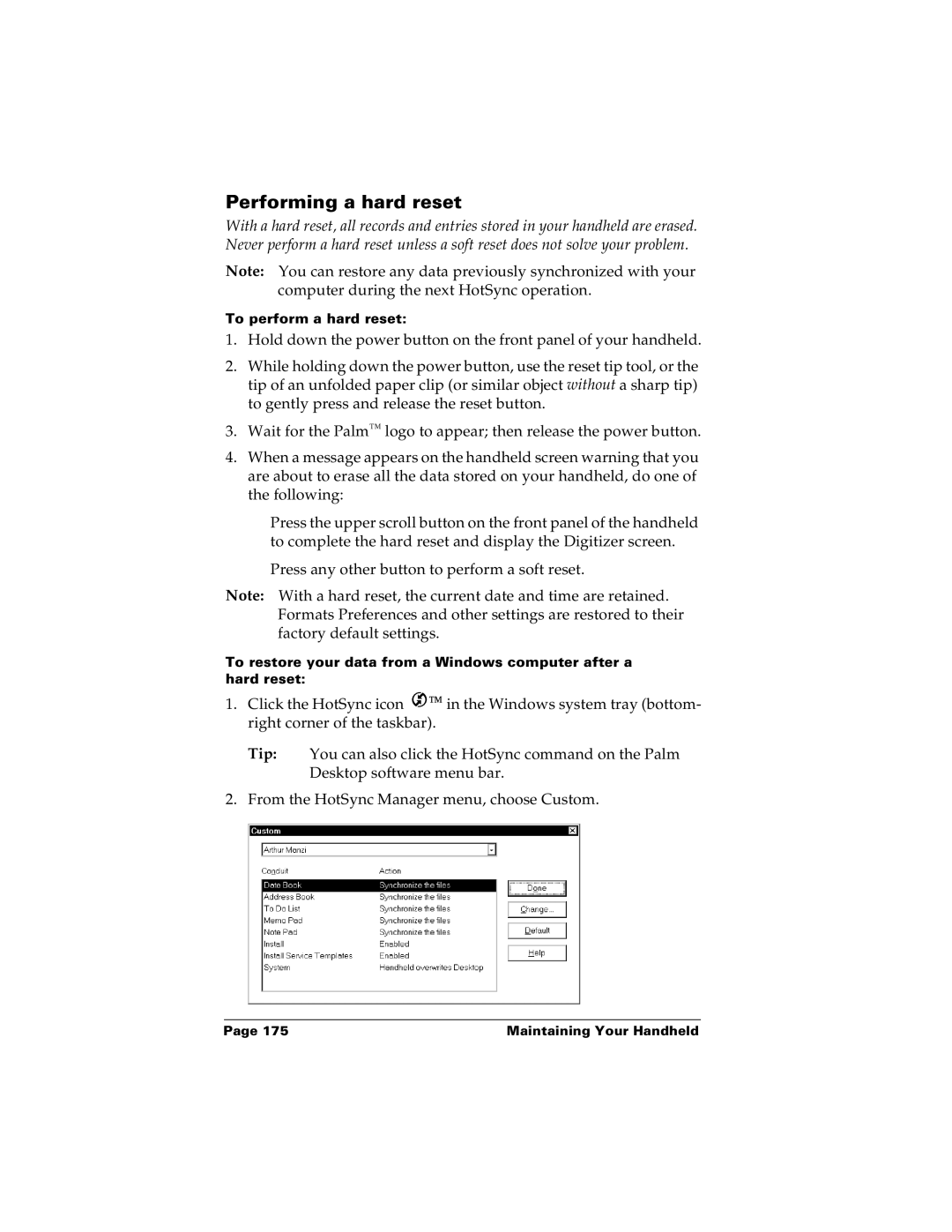 Palm m100 manual Performing a hard reset 