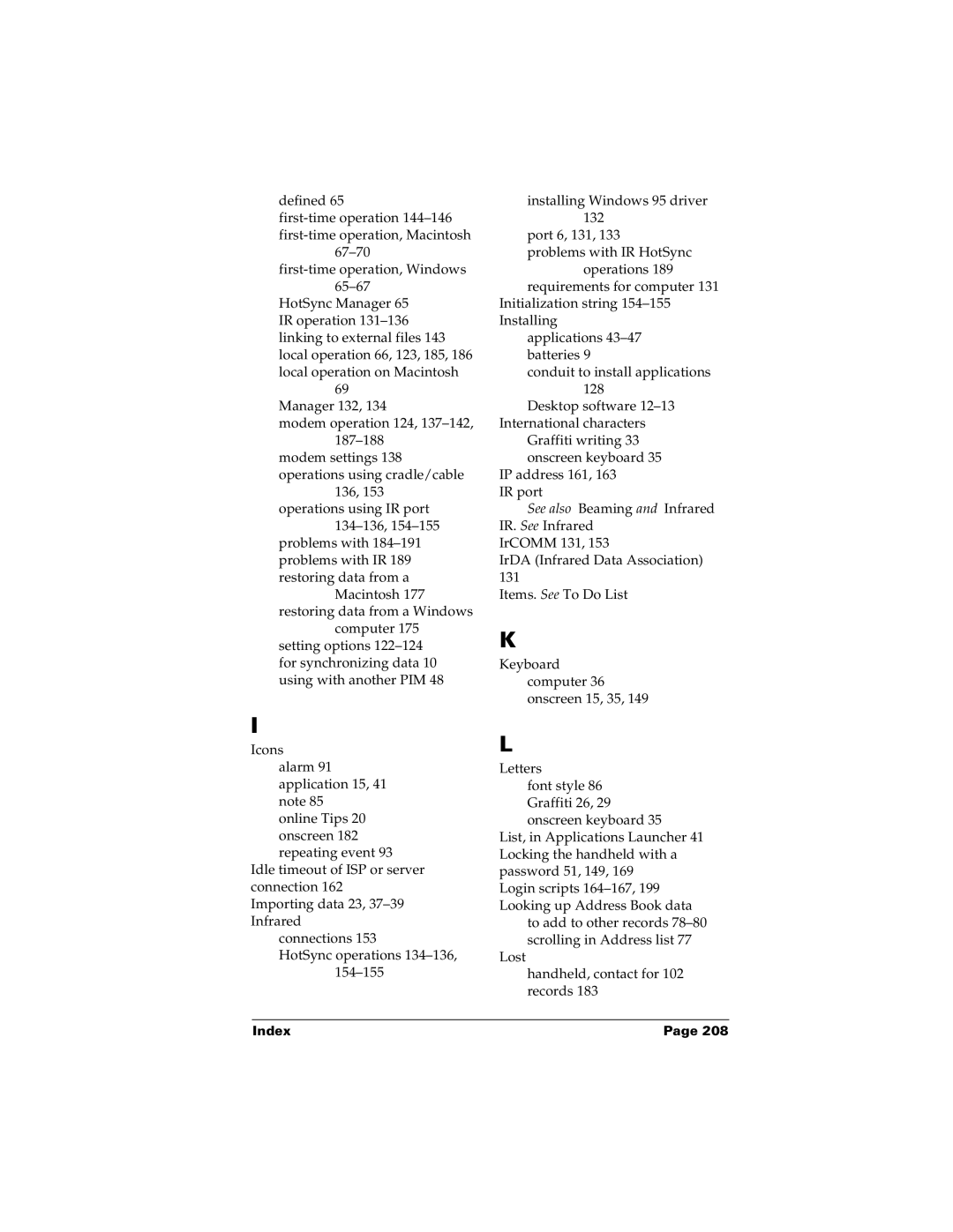 Palm m100 manual Index 