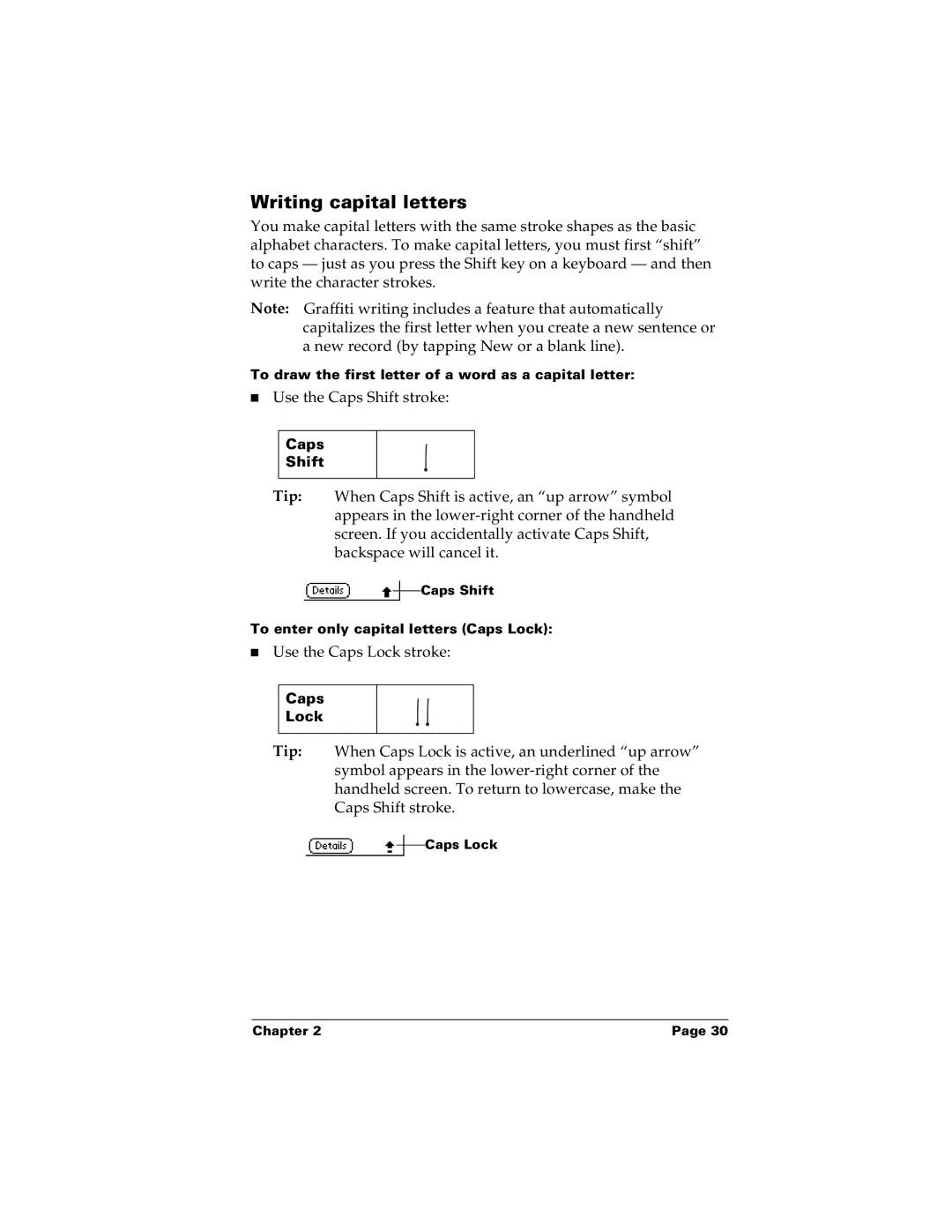 Palm m100 manual Writing capital letters 