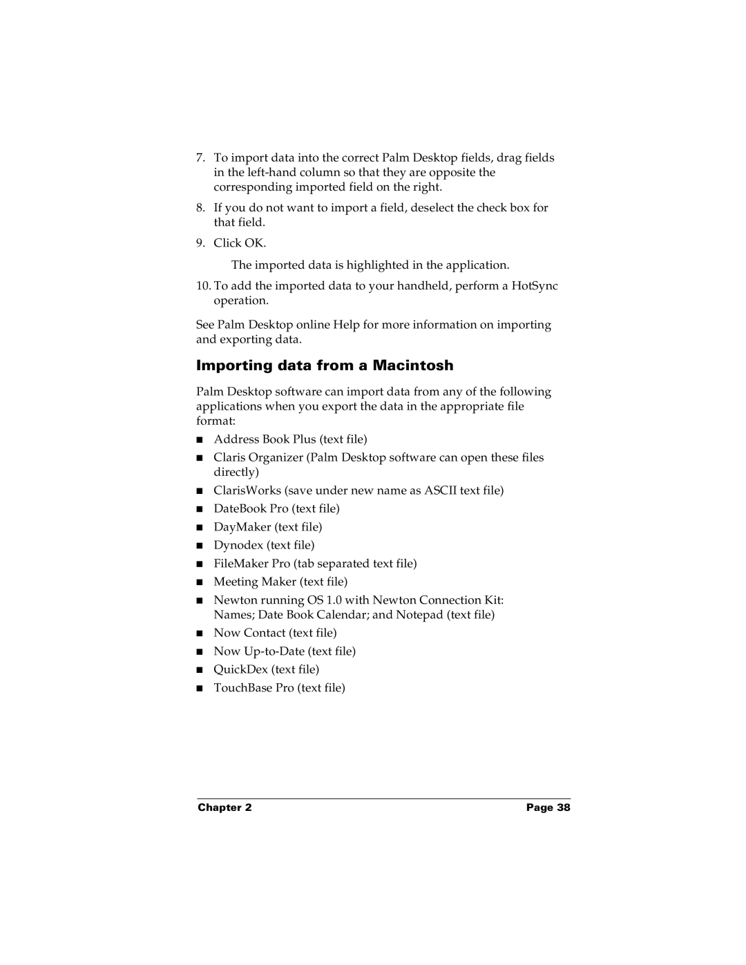 Palm m100 manual Importing data from a Macintosh 