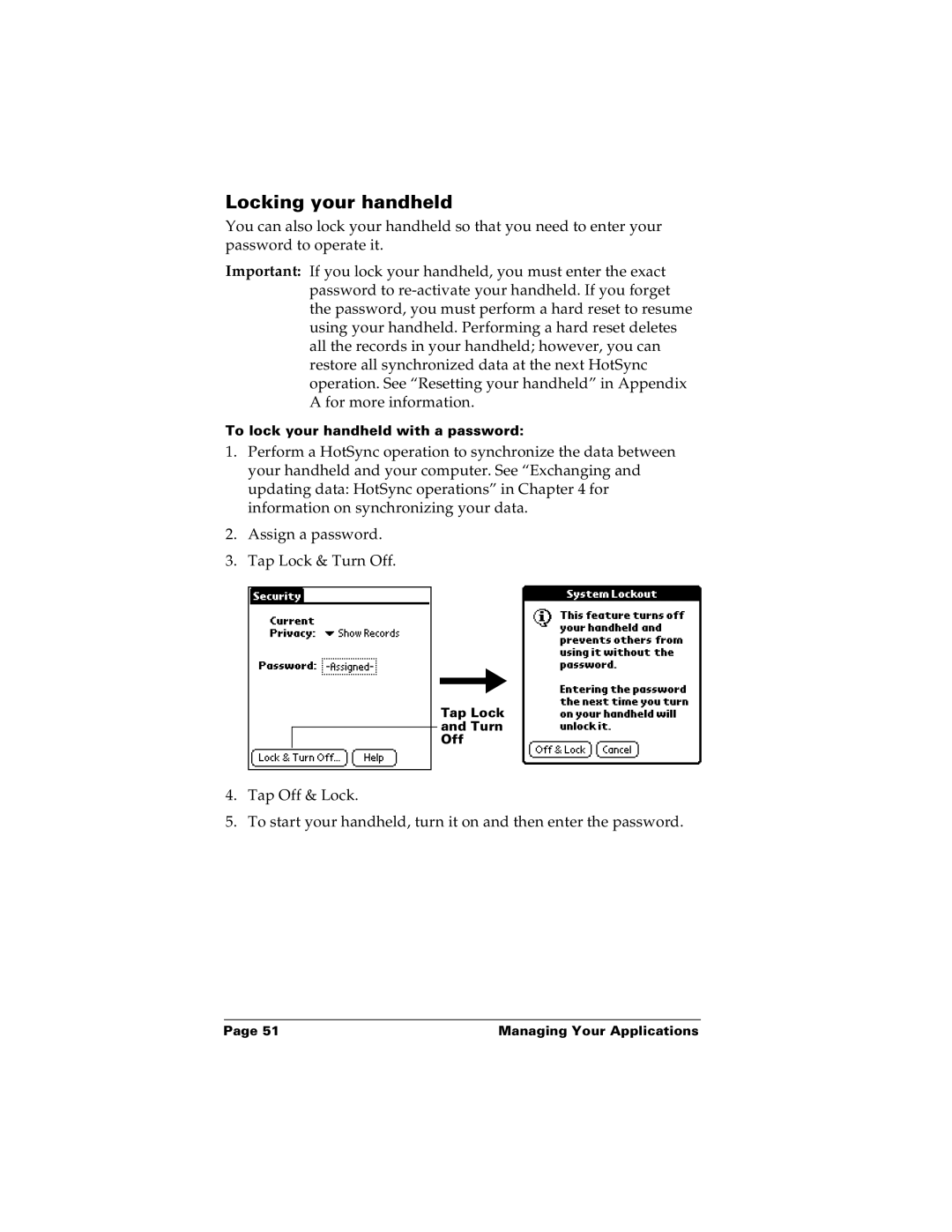 Palm m100 manual Locking your handheld 