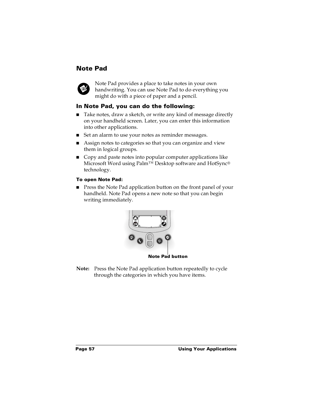 Palm m100 manual To open Note Pad 