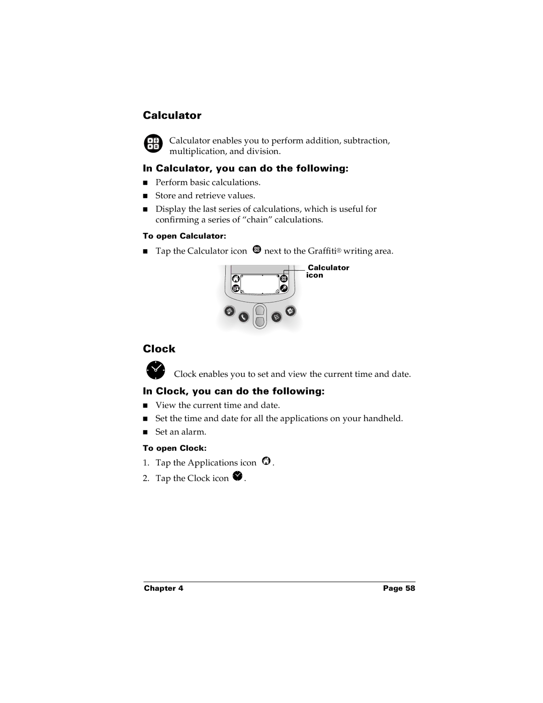 Palm m100 manual Calculator, you can do the following, Clock, you can do the following 