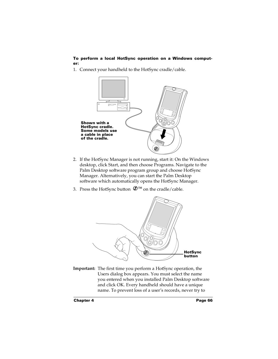 Palm m100 manual Connect your handheld to the HotSync cradle/cable 