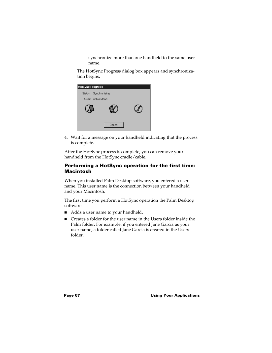 Palm m100 manual Performing a HotSync operation for the first time Macintosh 