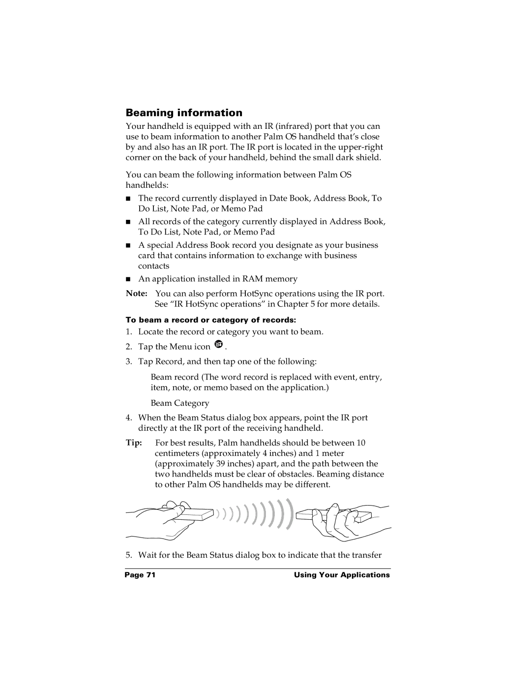 Palm m100 manual Beaming information 