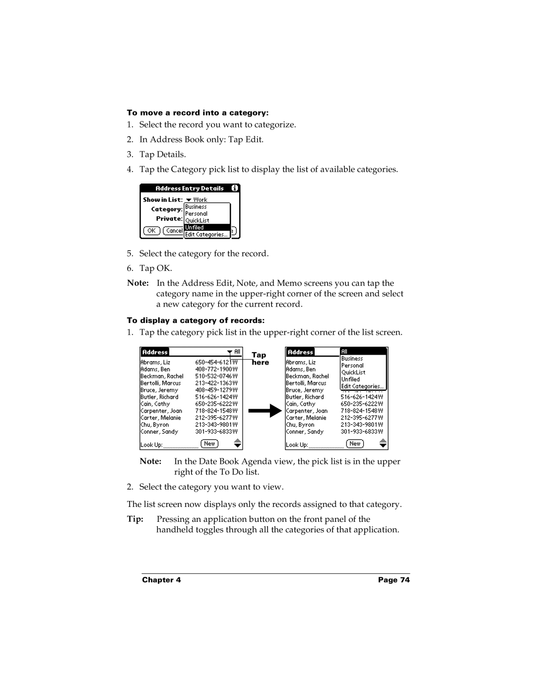 Palm m100 manual To move a record into a category 