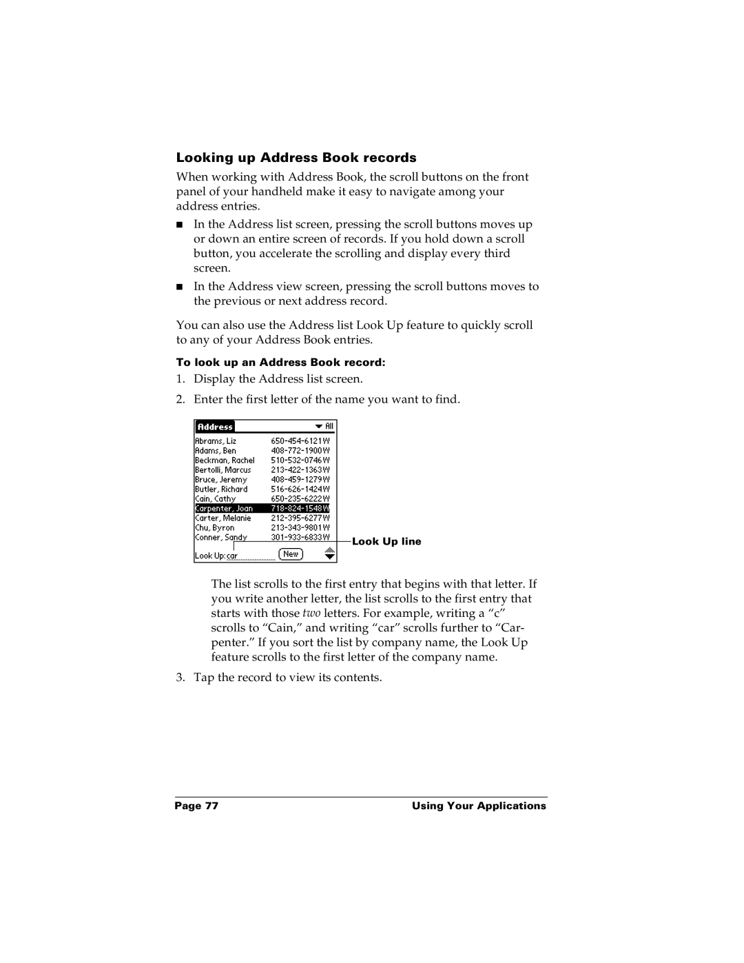 Palm m100 manual Looking up Address Book records 