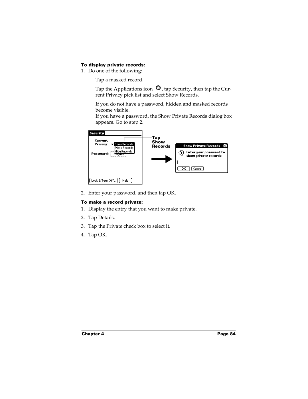 Palm m100 manual Enter your password, and then tap OK 