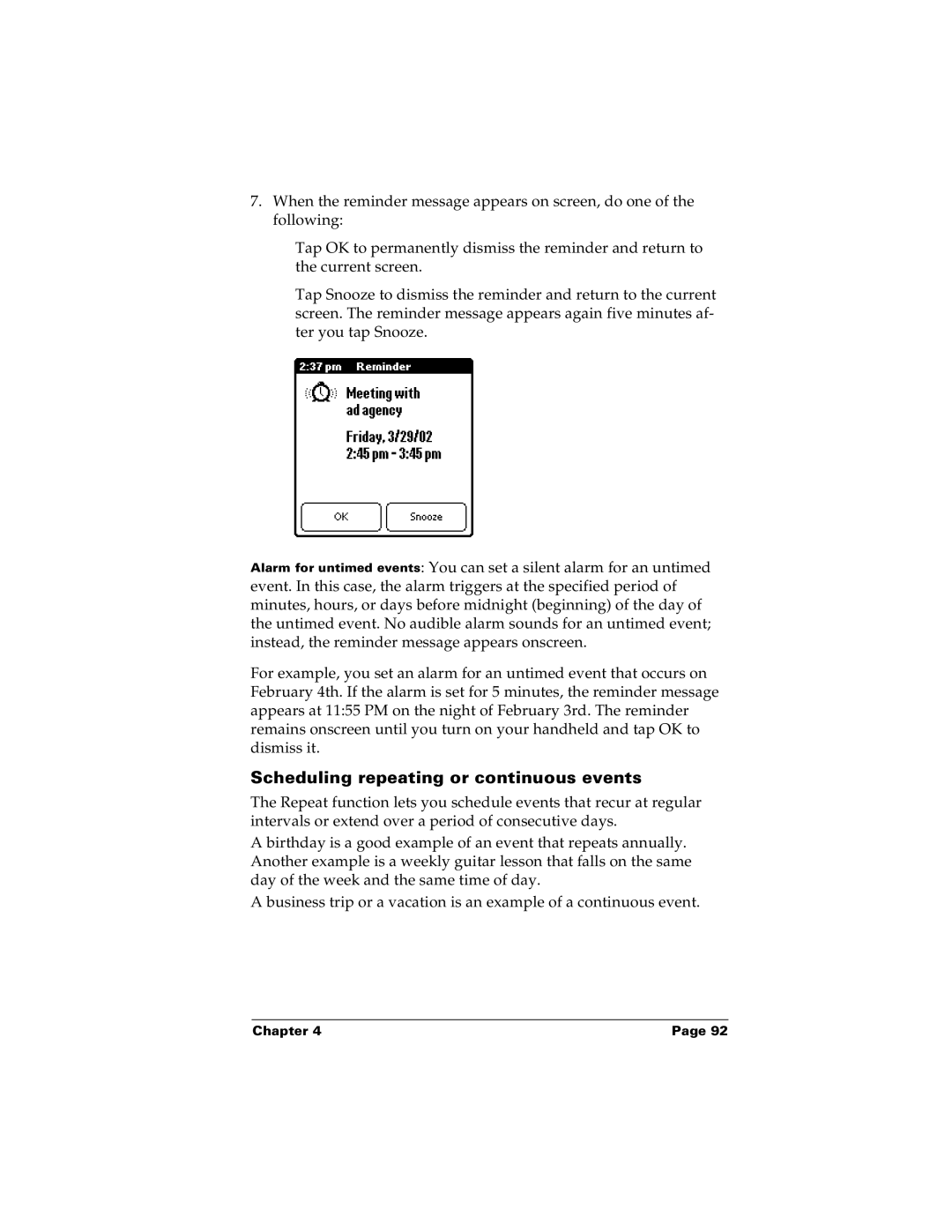 Palm m100 manual Scheduling repeating or continuous events 