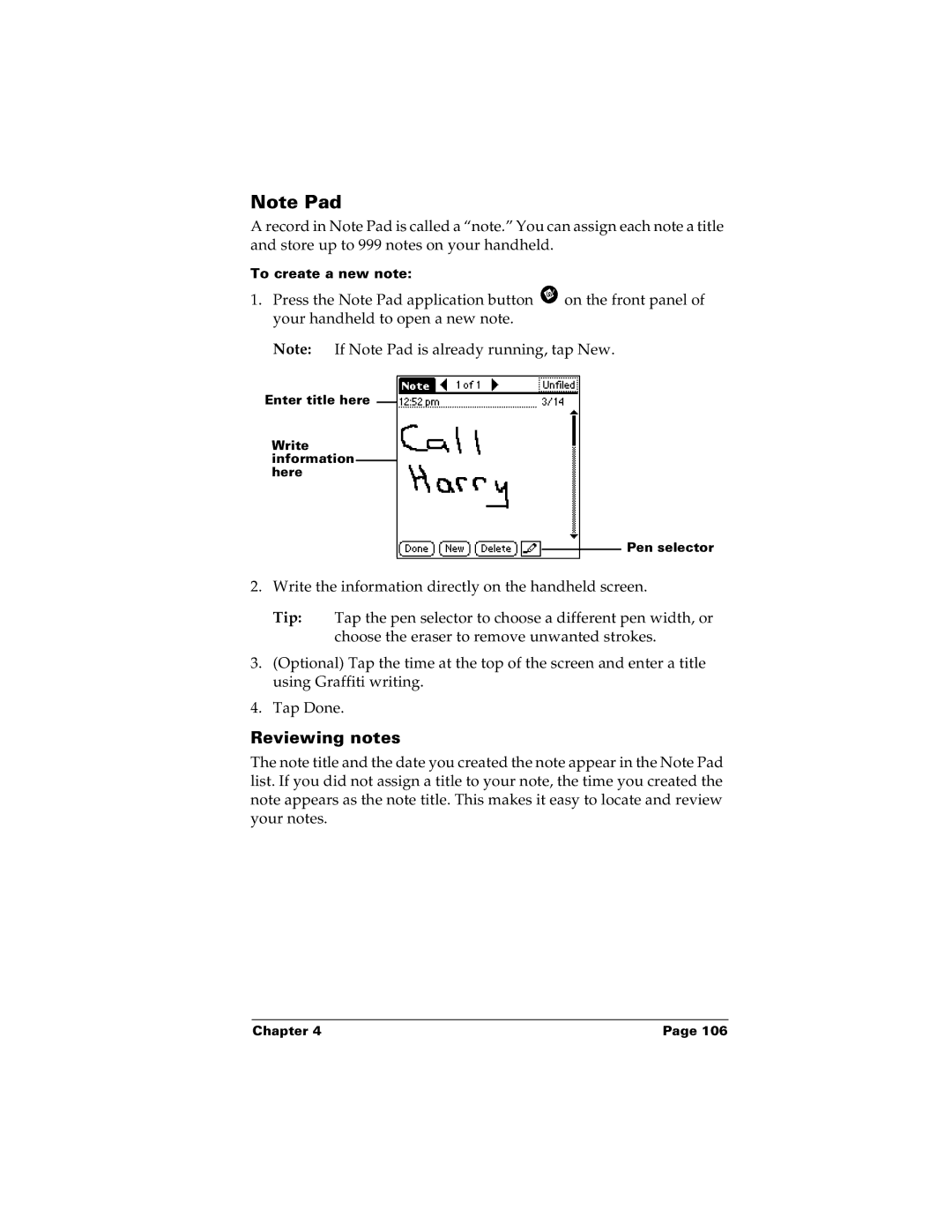 Palm m100 manual Reviewing notes 