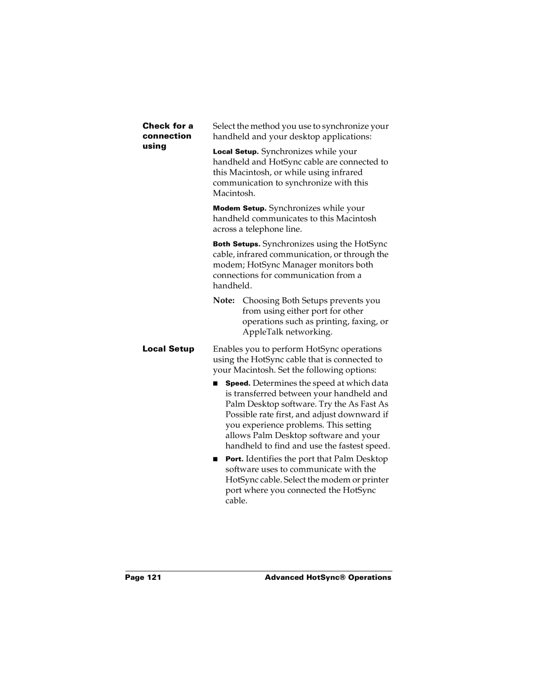 Palm m100 manual Check for a connection using Local Setup 