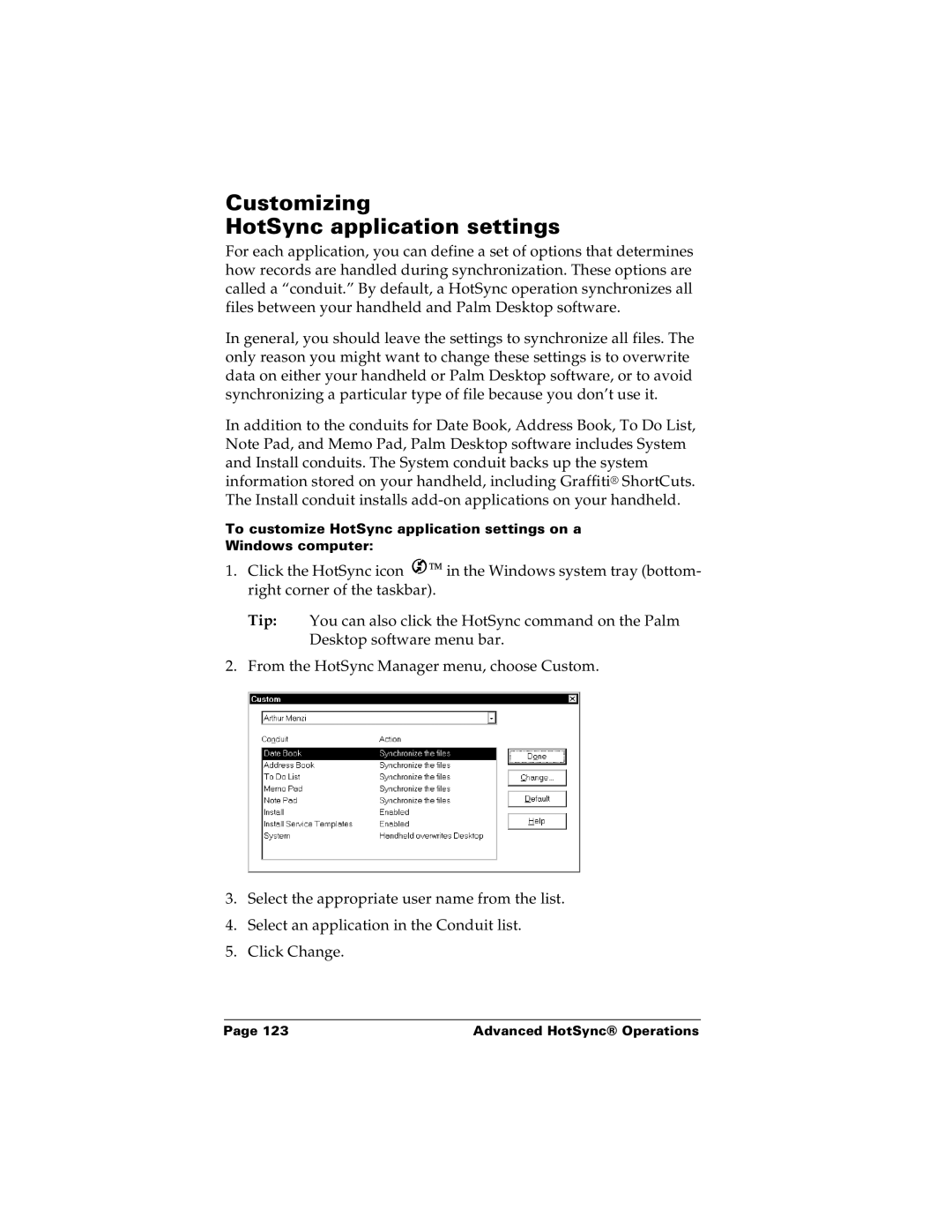 Palm m100 manual Customizing HotSync application settings 