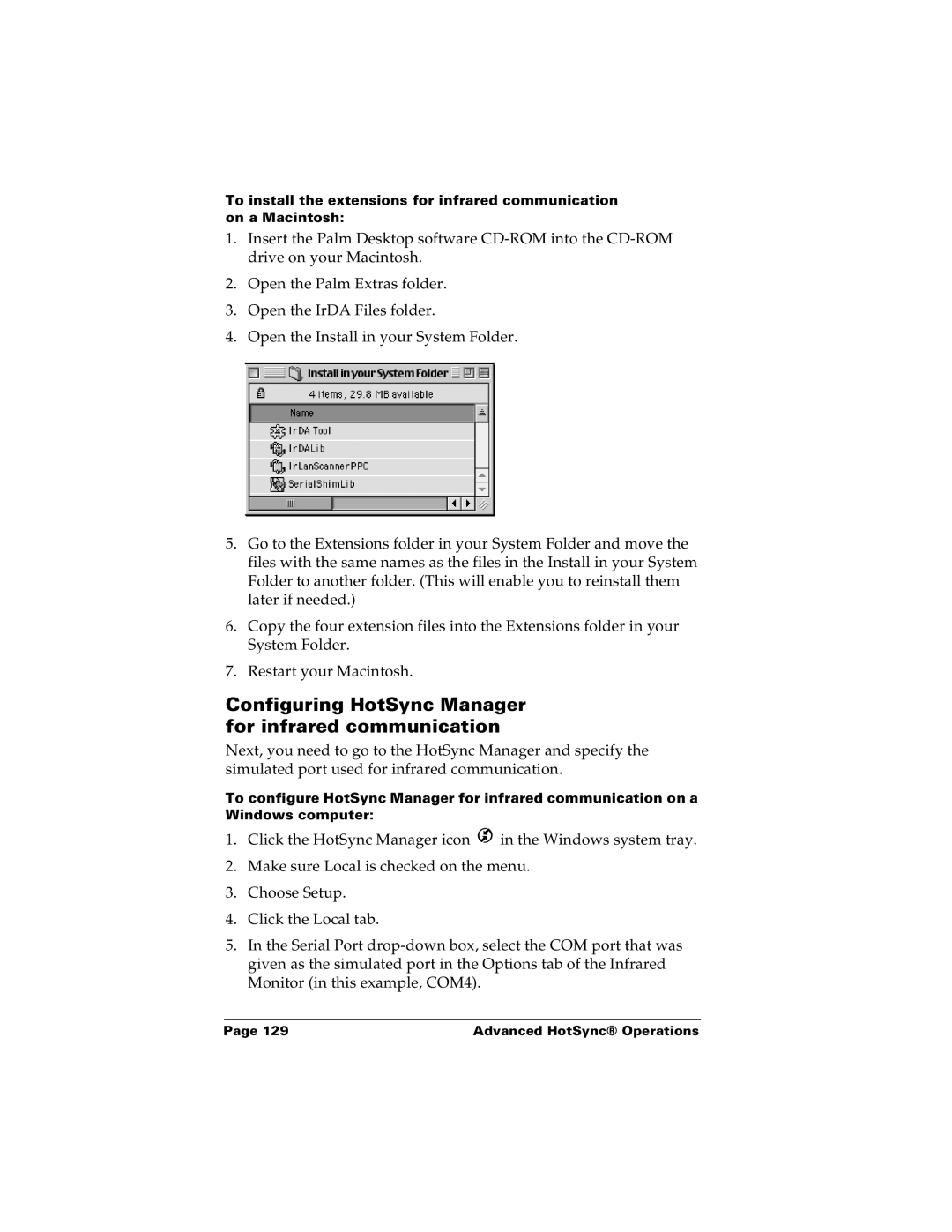 Palm m100 manual Configuring HotSync Manager for infrared communication 