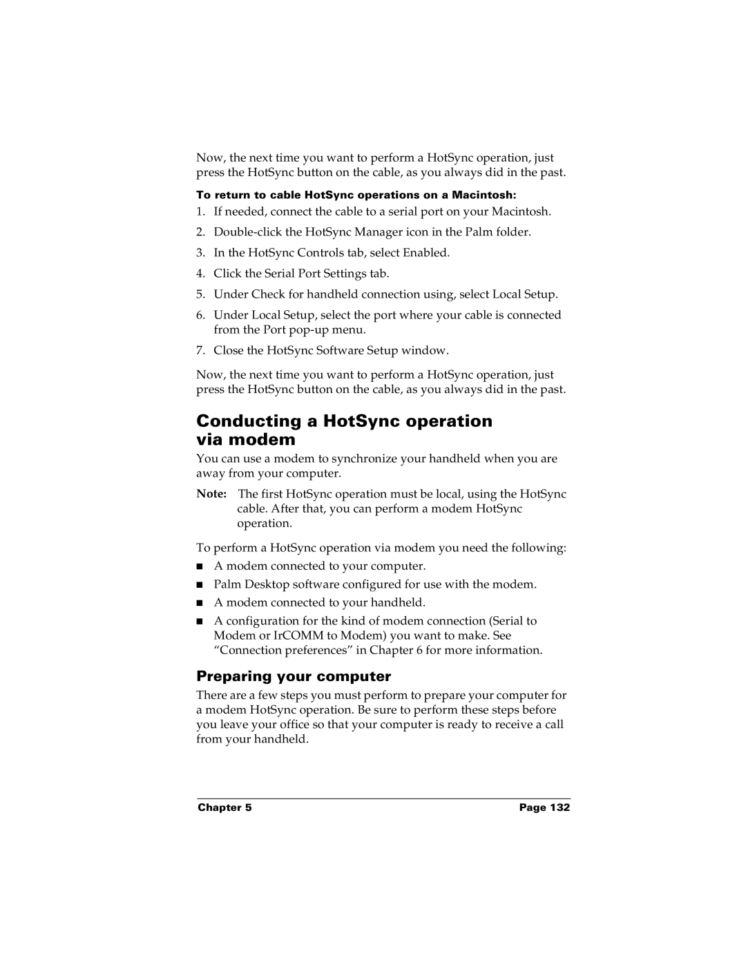 Palm m100 manual Conducting a HotSync operation via modem, Preparing your computer 