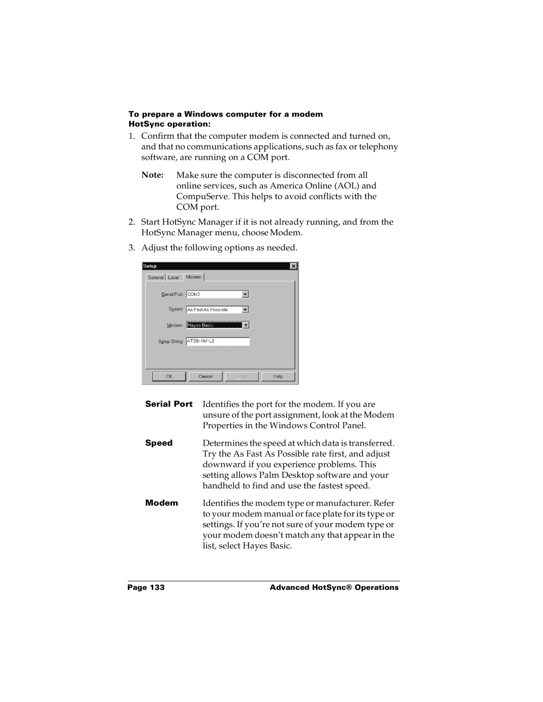 Palm m100 manual Identifies the port for the modem. If you are 