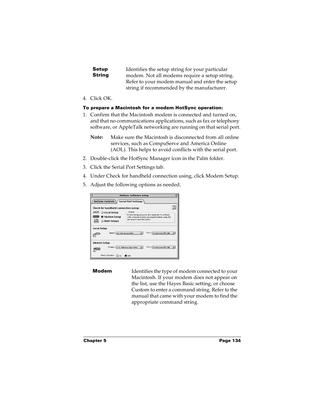 Palm m100 manual Identifies the setup string for your particular 