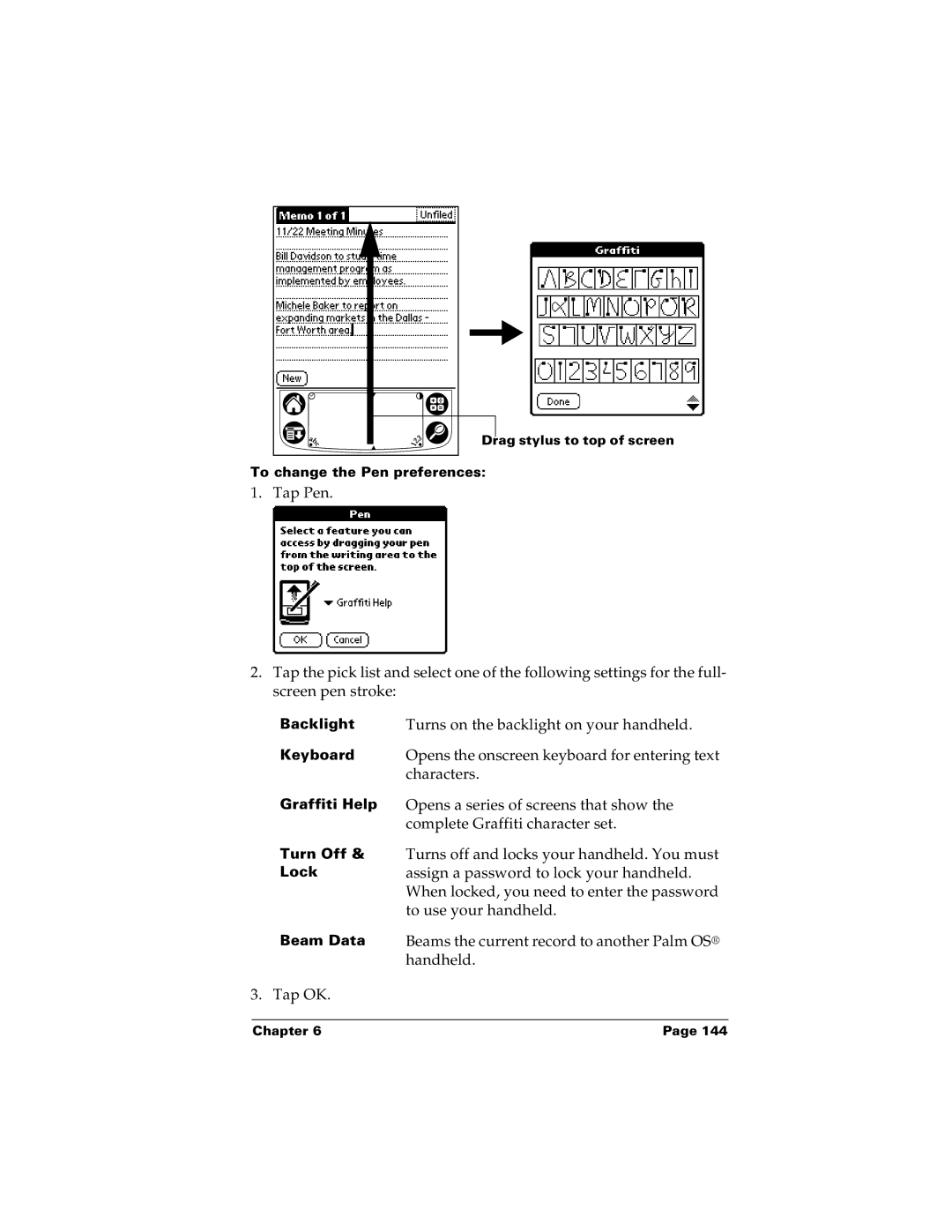 Palm m100 manual Turns on the backlight on your handheld 