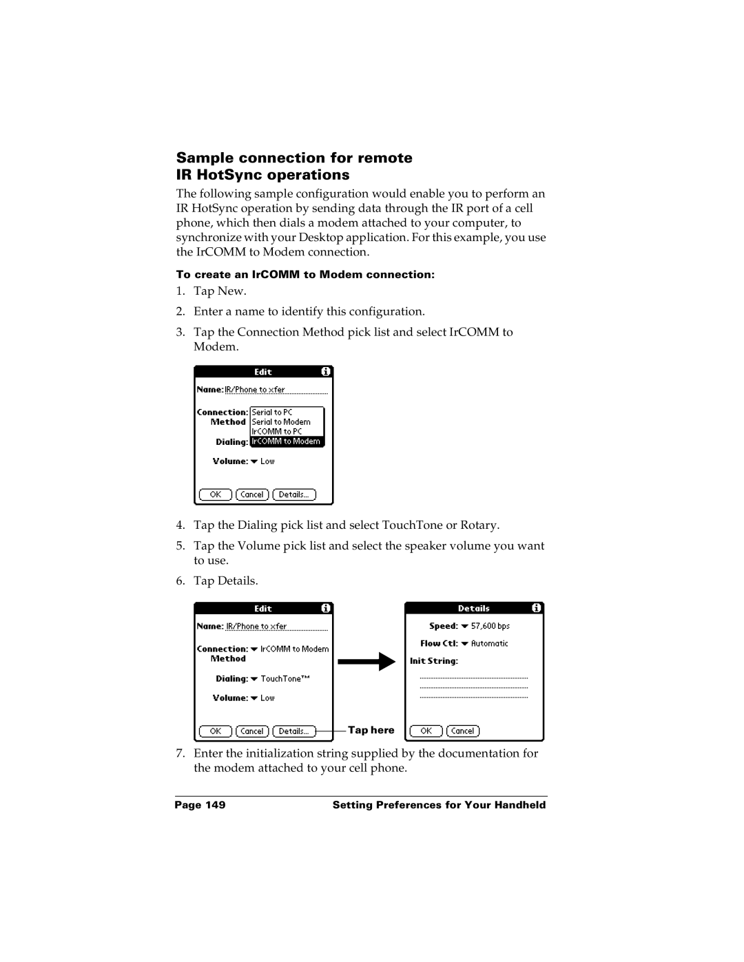 Palm m100 manual Sample connection for remote IR HotSync operations 