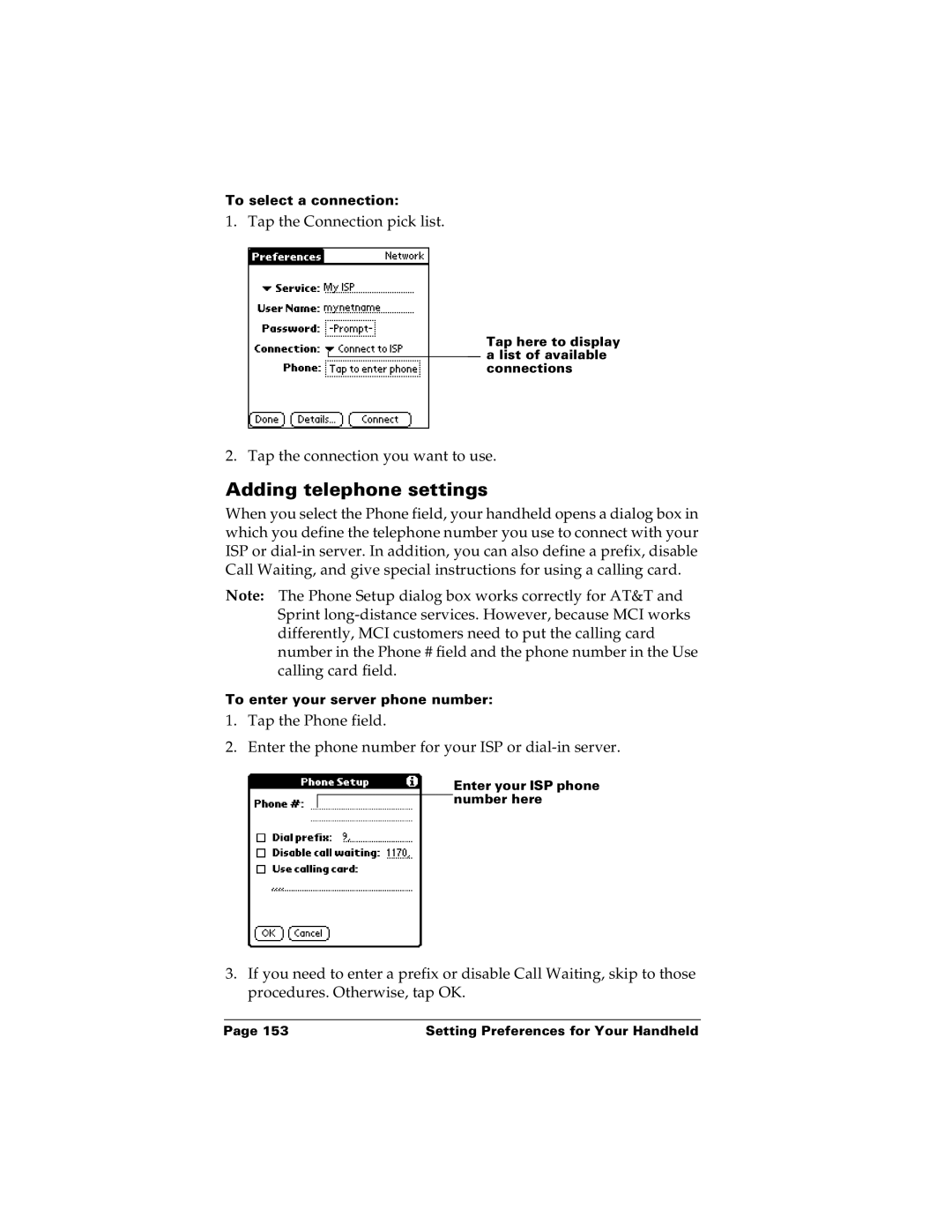 Palm m100 manual Adding telephone settings 