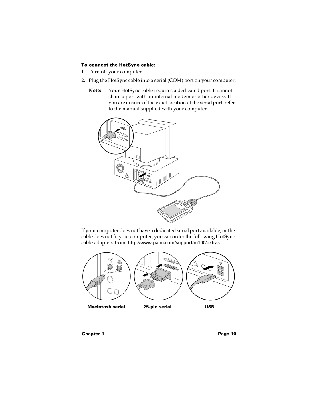 Palm m100 manual To connect the HotSync cable 