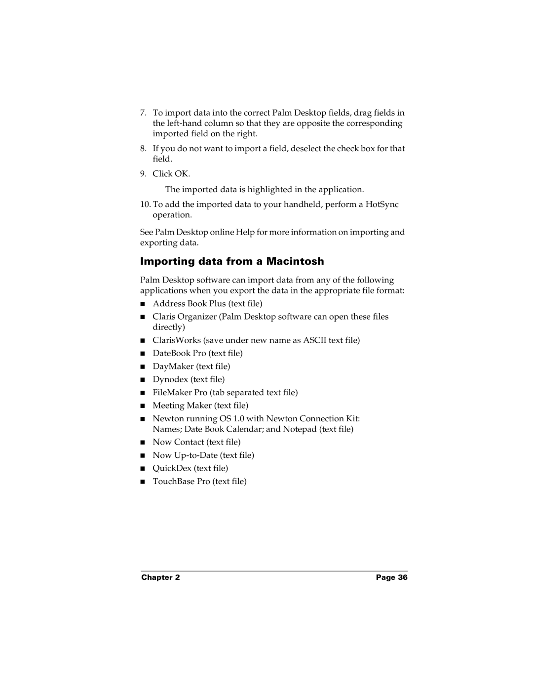 Palm m100 manual Importing data from a Macintosh 