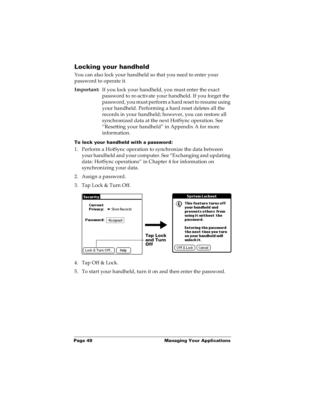 Palm m100 manual Locking your handheld 