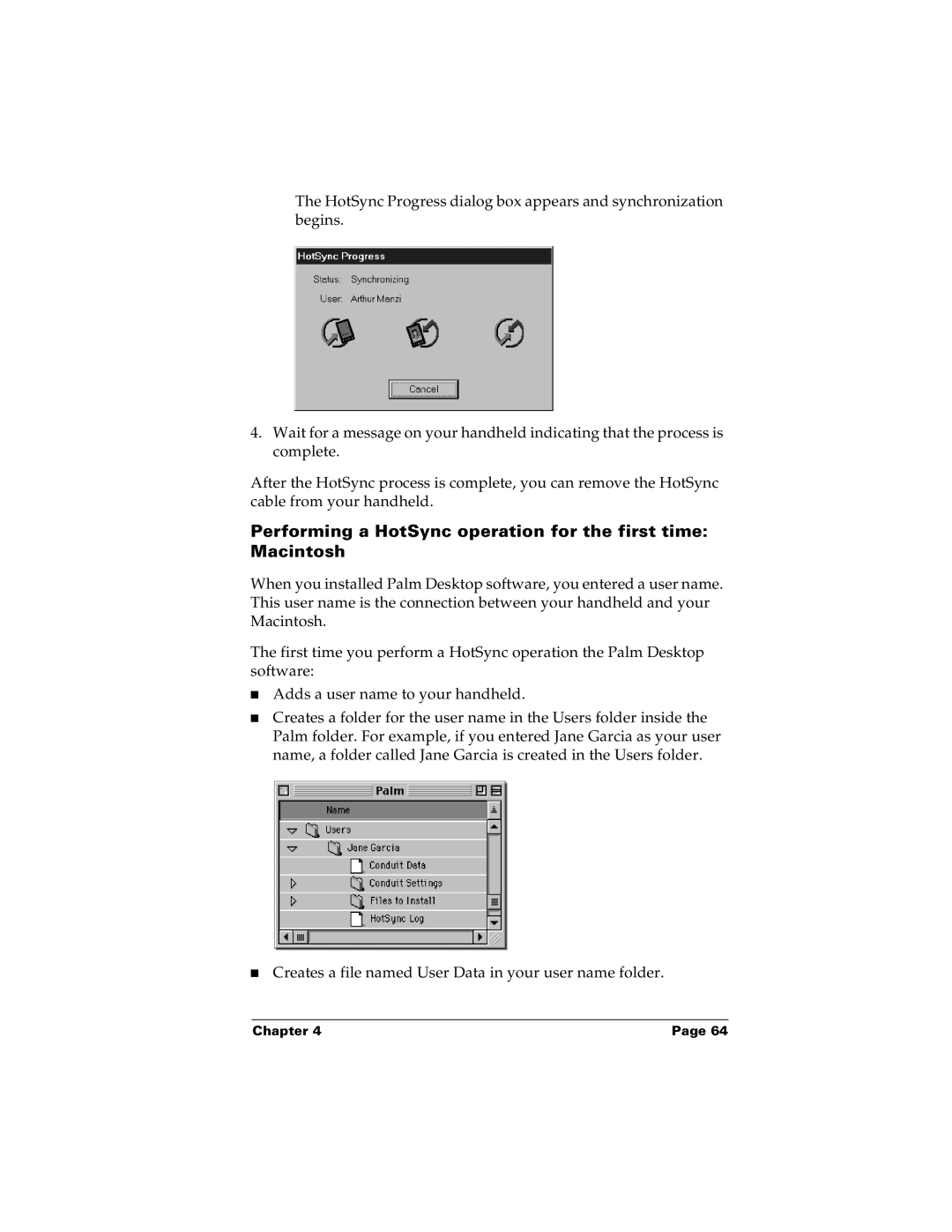 Palm m100 manual Performing a HotSync operation for the first time Macintosh 