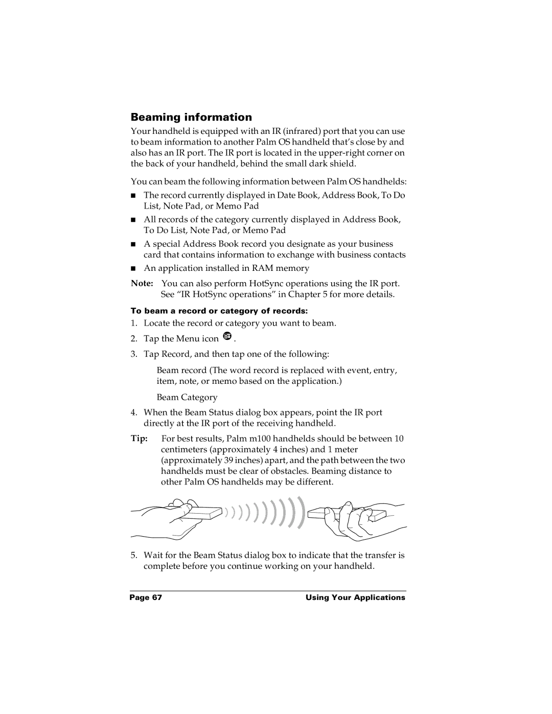 Palm m100 manual Beaming information 