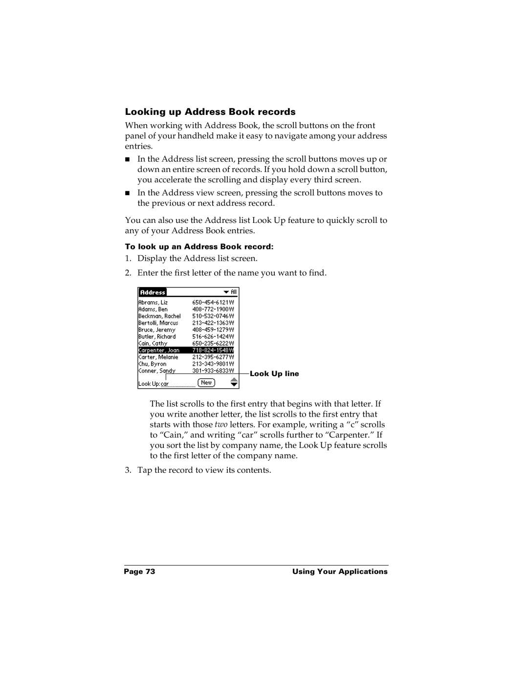 Palm m100 manual Looking up Address Book records 