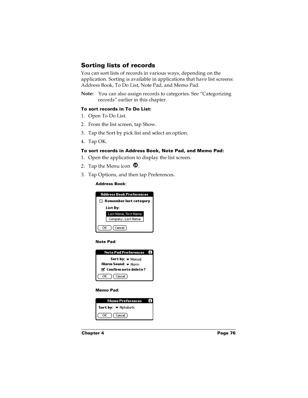 Palm m100 manual Sorting lists of records 